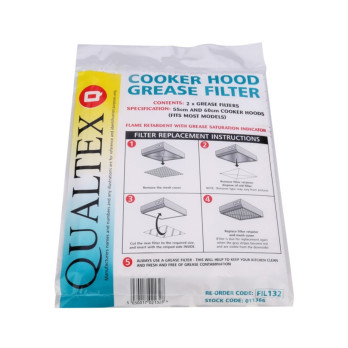 Qualtex Cooker Hood Grease Filters Pack 2 made from high-quality biodegradable materials 47cm x 57cm