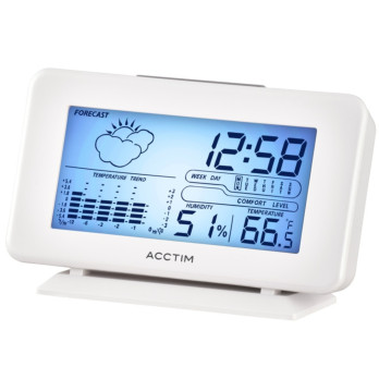 Acctim Vega Alarm Clock White LCD Weatherstation Calendar