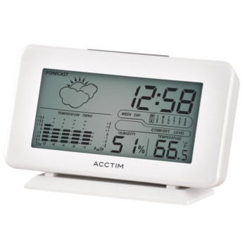 Acctim Vega Alarm Clock White LCD Weatherstation Calendar