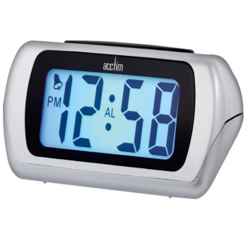 Acctim Auric LCD Clock Silver alarm with snooze and blue backlight