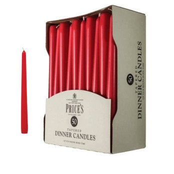 Price's Candles Tapered Unwrapped Dinner Candle (50 Pack Red)