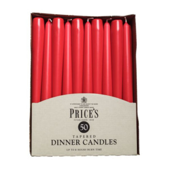 Price's Candles Tapered Unwrapped Dinner Candle (50 Pack Red)