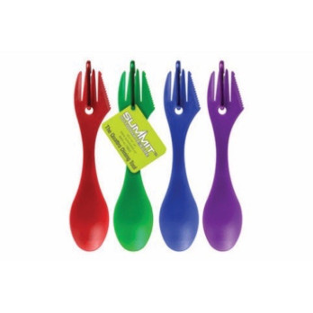 Summit Quattro Space Saving Cutlery - utensil combines a fork spoon and serrated blade perfect for camping, hiking, and fishing