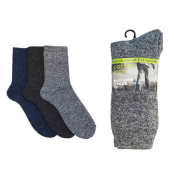 Cotton Rich Mens Boot Socks Pack 3, UK 7-11