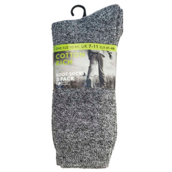 Cotton Rich Mens Boot Socks Pack 3, UK 7-11