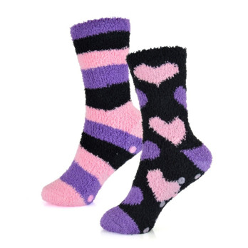 RJM Ladies Design Cosy Socks With Gripper 2 Pack