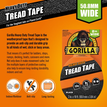 Gorilla Tread Tape 3m Heavy anti-slip and durable grip perfect for ladders steps ramps decking boats caravans