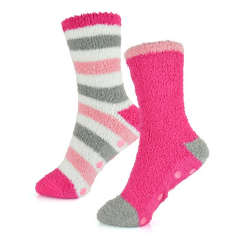 RJM Ladies Stripe Cosy Socks With Gripper 2 Pack