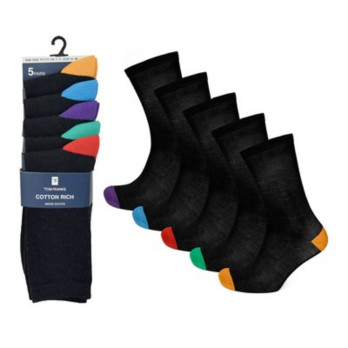 RJM Mens Contrast Heel & Toe Socks Pack 5