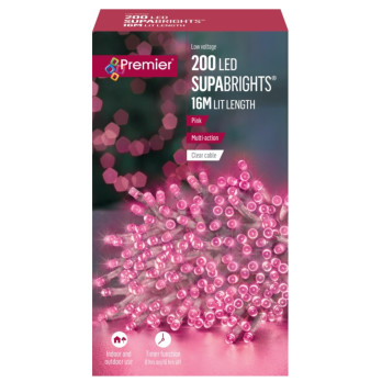 Premier 200 LED Multi Action Supabrights With Timer Pink & Clear Cable