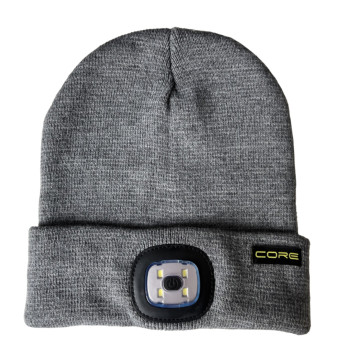 Core Rechargeable LED Beanie Hat Grey 3 light modes