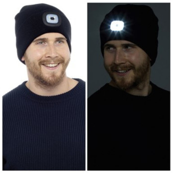 Storm Ridge Adult Beanie Hat Black built-in rechargeable LEDs