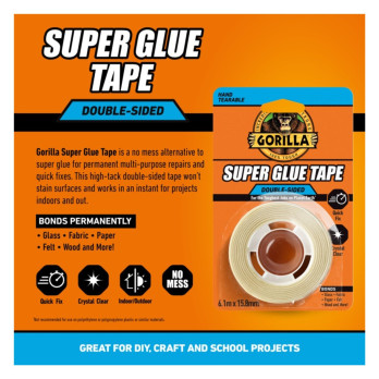 Gorilla Super Glue Tape 6.1m permanent multi-purpose repairs quick fixes and crafting projects