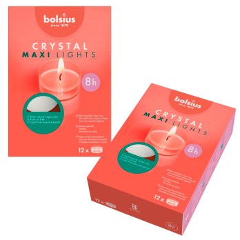 Bolsius Maxi Light White Box of 12 Natural vegan wax 8hrs burn time