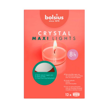 Bolsius Maxi Light White Box of 12 Natural vegan wax 8hrs burn time