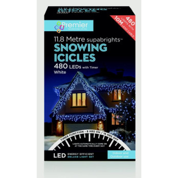 Premier Snowing Icicles With Timer White 480 LED