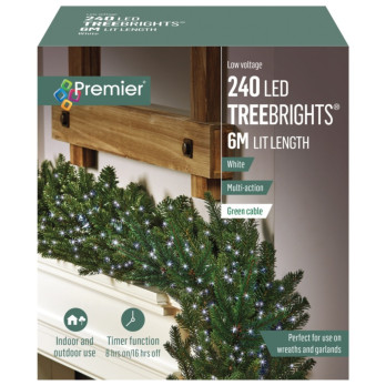 Premier 240 LED Multi Action Treebrights With Timer White/Green Cable