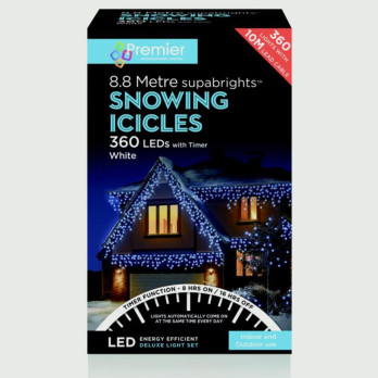 Premier Snowing Icicles With Timer White 360 LED