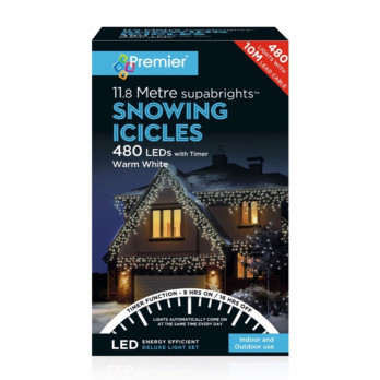 Premier Snowing Icicles With Timer Warm White 480 LED