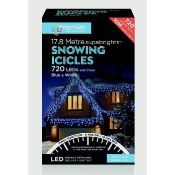 Premier Snowing Icicles With Timer Blue & White 720 LED