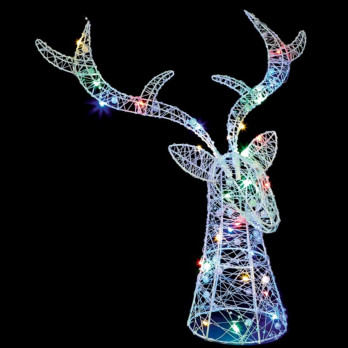 Premier Lit Stags Head White 30 Multi Coloured LEDs 42cm