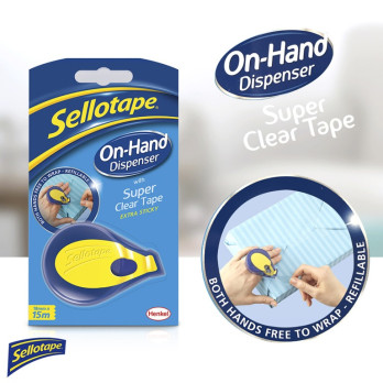 Sellotape On Hand Dispenser Including 18mm X 15m Roll fits between your fingers for hands free