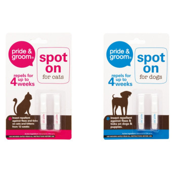 Pride & Groom Spot On Flea and Tick Treatment Drops For Dogs Puppies Cats & Kittens