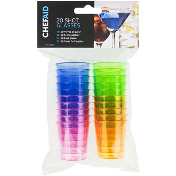 Chef Aid Shot Glasses 20 Pack Bright and Colorful Design. Party Essential