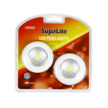 Securlec LED Push Light Twin Pack Ideal for sheds garages caravans cupboards wardrobes