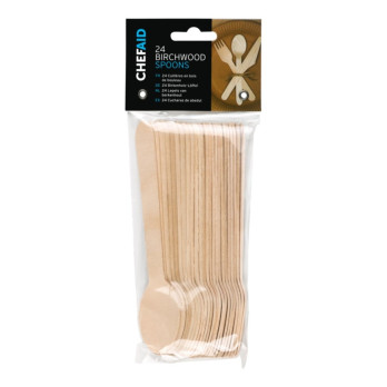 Chef Aid Wooden Cutlery Spoons Pack of 24 Eco-friendly birchwood spoons - lightweight