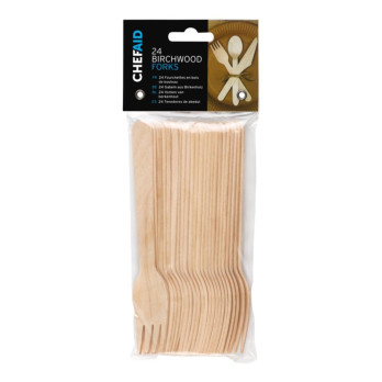 Chef Aid Wooden Cutlery Forks Pack of 24 Eco-Friendly Material perfect for parties and picnics