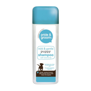 Pride & Groom Mild & Gentle Puppy Shampoo 300ml tear-free coconut oil-infused formula soothes sensitive skin