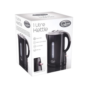 Quest 1L Jug Kettle Black 915-1080W indicator spout filter overheat protection