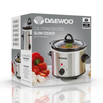 Daewoo Stainless Steel Slow Cooker 1.5L 3 heat settings 100W power