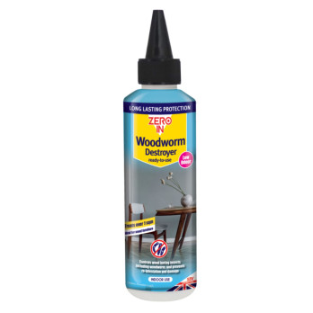 Zero In Woodworm Destroyer 250ml Can ready-to-use protects timber joinery and furniture